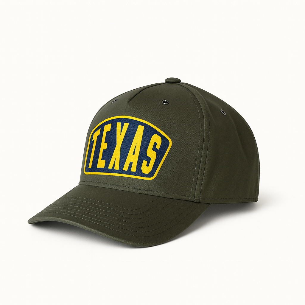 Angle view of Ambassador patch cap in heritage green.