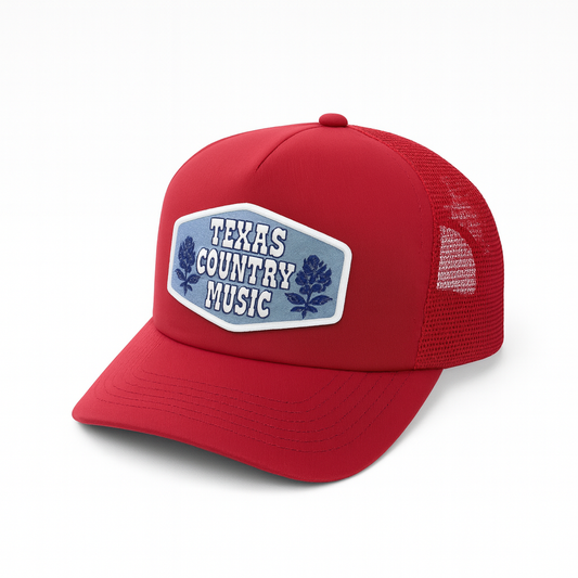 Texas Country Music Patch Classic Twill Trucker Cap- Red