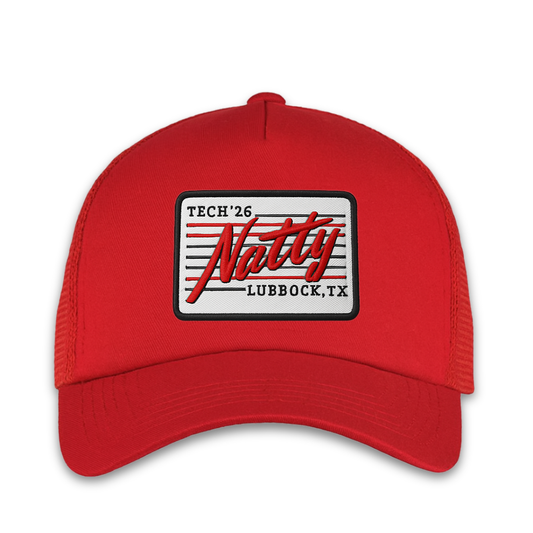 Tech '26 Natty Patch Classic Twill Trucker Cap- Red