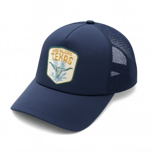 Skull and Bonnets Patch Classic Twill Trucker Cap- Navy