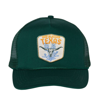 Skull and Bonnets Patch Vintage Rope Trucker Cap- John Deere Green