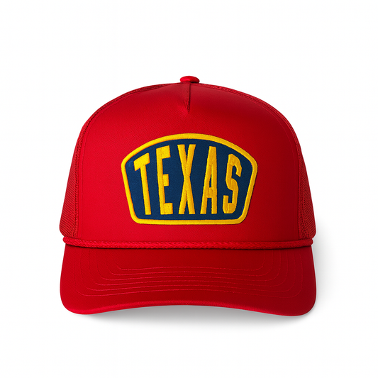 Texas Ambassador Patch Vintage Rope Trucker Cap- Classic Red
