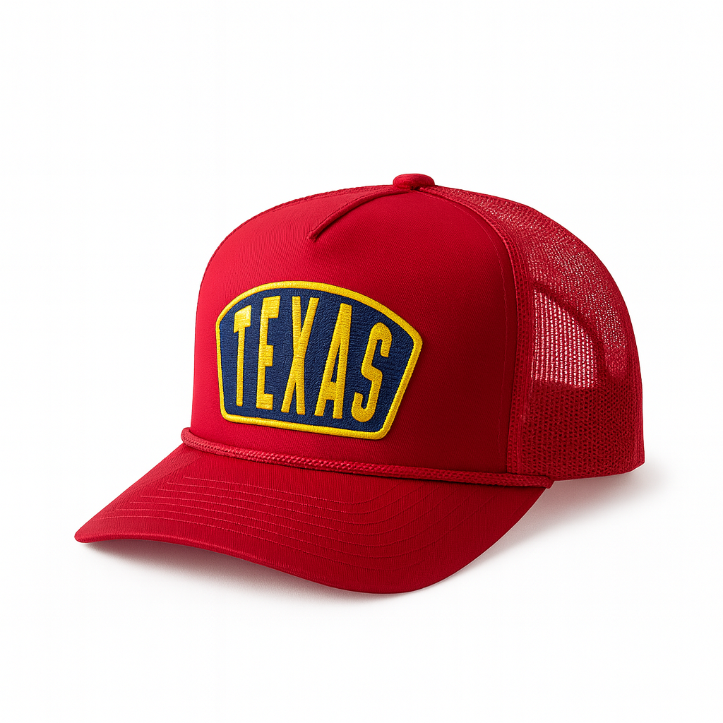 Texas Ambassador Patch Vintage Rope Trucker Cap- Classic Red