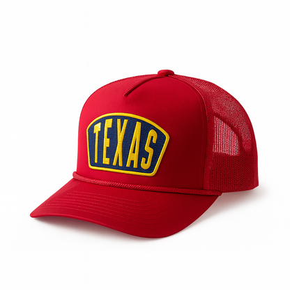 Texas Ambassador Patch Vintage Rope Trucker Cap- Classic Red