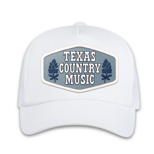 Texas Country Music Patch Classic Twill Trucker Cap- White