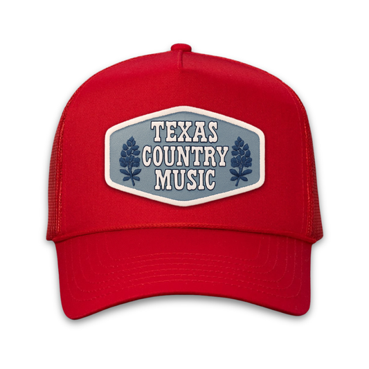 Texas Country Music Patch Classic Twill Trucker Cap- Red