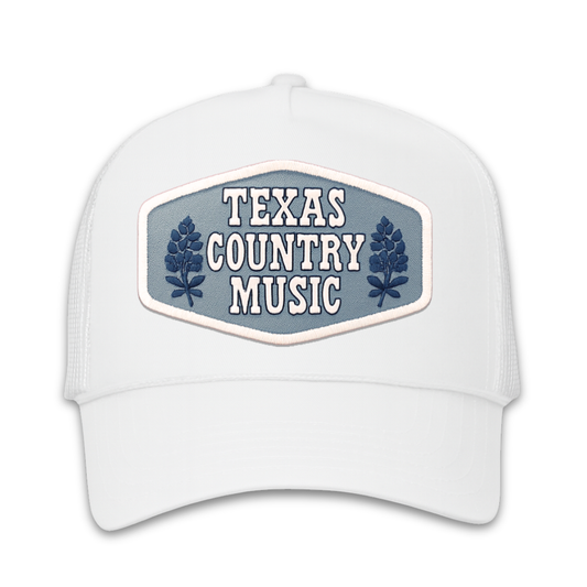 Texas Country Music Patch Vintage Rope Trucker Cap- White